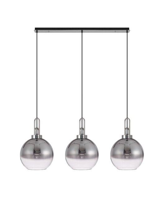 Glenn 3 Light Globe Linear Pendant In Black Chrome With Smoked And Clear Glass 