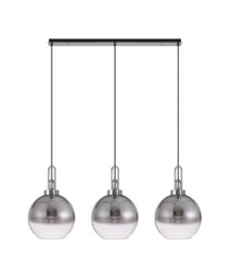 Glenn 3 Light Globe Linear Pendant In Black Chrome With Smoked And Clear Glass 