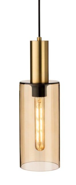 Firstlight 6884SB Rimini Ceiling Pendant Light In Satin Brass With Smoked Amber Glass Shade