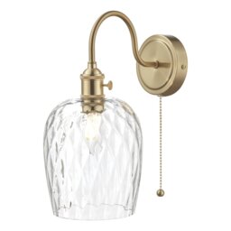 Dar Lighting Hadano Single Wall light In Natural Brass With Dimpled Glass Shade