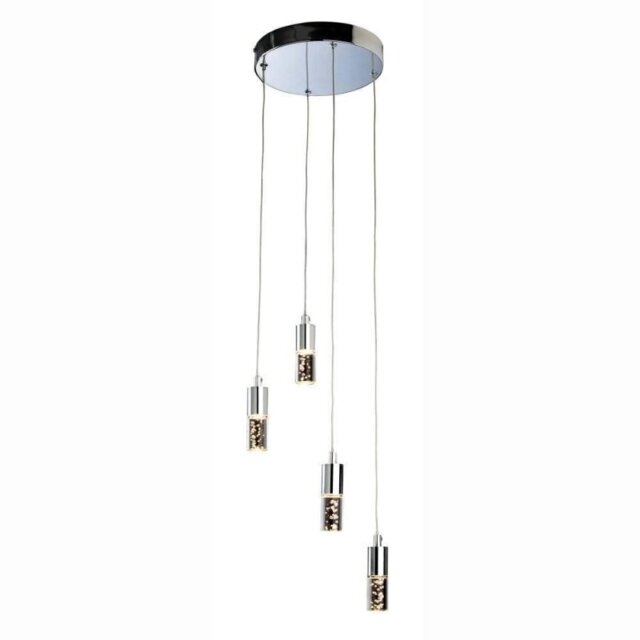 Firstlight 4885CH Focus LED 4 Light Ceiling Pendant Light In Chrome With Clear Acrylic Bubble Shades