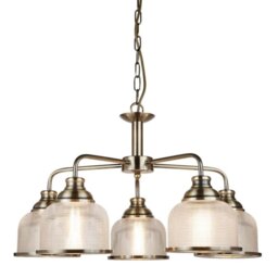 Searchlight 1685-5AB Bistro II Five Light MultiArm Ceiling Light In Antique Brass With Glass Shades