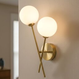 Firstlight 6909BB Lando 2 Light Wall Light In Brushed Brass With Opal White Glass
