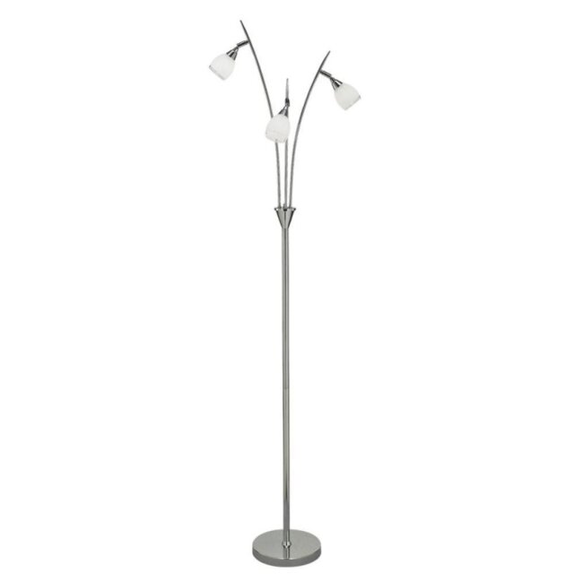 Franklite SL219 3 Light Standard Floor Lamp In Chrome, Clear Edged Satin White Glass Shades