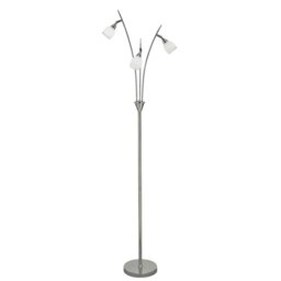 Franklite SL219 3 Light Standard Floor Lamp In Chrome, Clear Edged Satin White Glass Shades