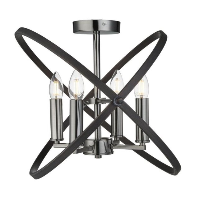 Searchlight 8344-4PW Hoopla 4 Light Semi Flush Ceiling Light In Pewter