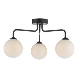 Dar Lighting FEY0322-02 Feya 3 Light Semi Flush Ceiling Light In Matt Black With Opal Glass