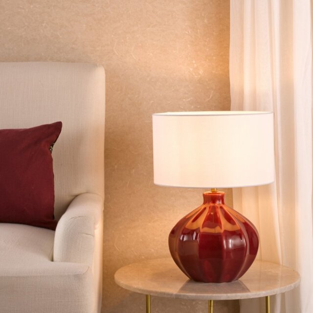 Dar Lighting Amrita Ceramic Table Lamp Base In Red and Antique Brass