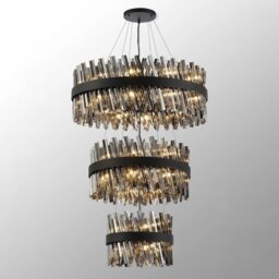 Hampton 3 Tier Ceiling Pendant Light In Satin Black Finish With Smoked Glass 40+60+80cm