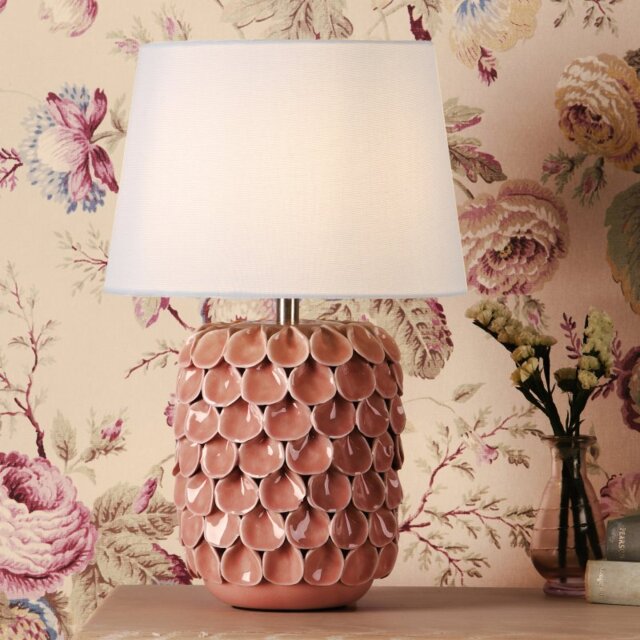 Laura Ashley Marwick Table Lamp In Pink Ceramic And Brushed Silver Finish With Shade LA3756678-Q