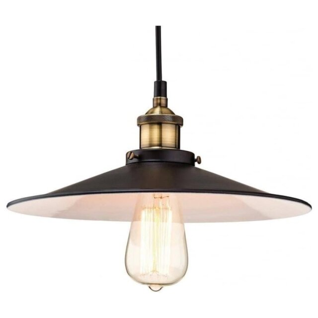 Firstlight 3471BK Empire One Light Ceiling Pendant Light In Black With Antique Brass