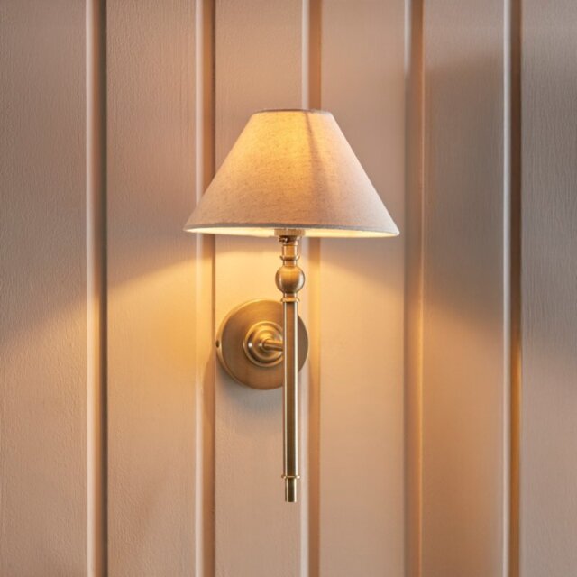 Endon 117827 Lille Wall Light in Antique Brass With Natural Linen Shade