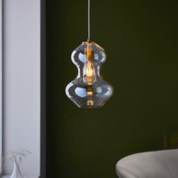 Pablo Ceiling Pendant Light In Satin Brass Finish With Shaped Champagne Lustre Glass
