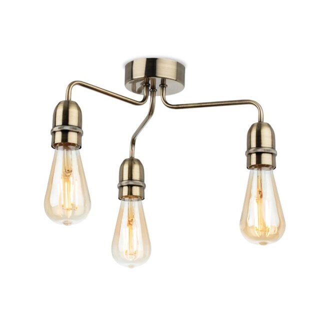 Firstlight 2883AB Leon 3 Light Flush Ceiling Light In Antique Brass Finish