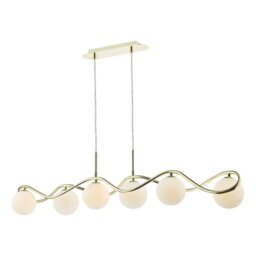 Dar Lighting Lysandra 6 Light Bar Pendant In Polished Gold With Opal Glass