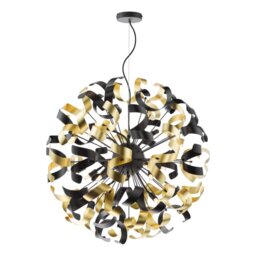 Dar Lighting Swash 12 Light Ceiling Pendant In Matt Black With Black And Gold Ribbons