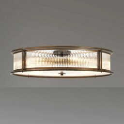 Arcade 80 cm Round Convertible Ceiling Light In Bronze Finish With Clear Ribbed Glass Panels