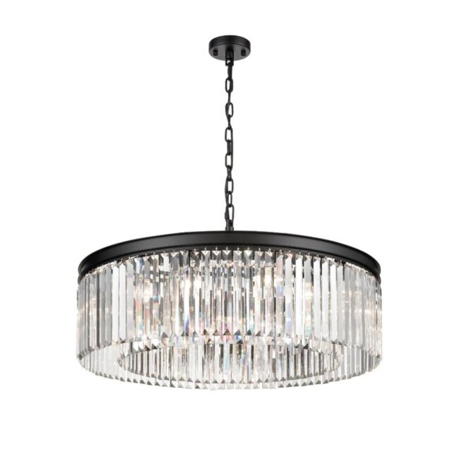 Franklite Perdita 10 Light Ceiling Pendant Light In Matt Black With Crystal Glass FL2413-10