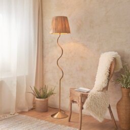 Endon 114224 Wriggle Floor Lamp In Aged Brass With Raffia Shade