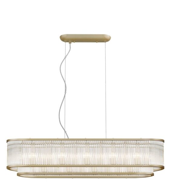 Impex Antigua 7 Light Tiered Oblong Ceiling Pendant Light In Matt Gold Finish