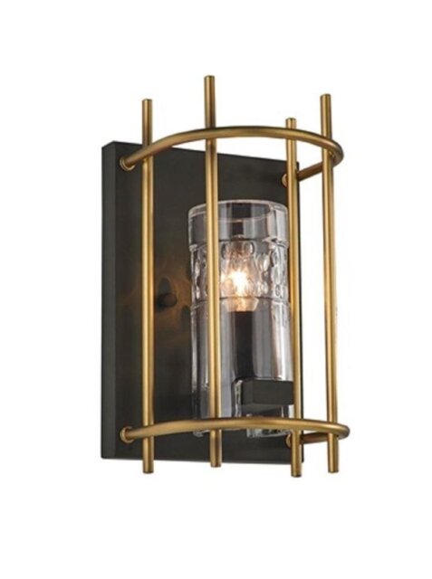 F2367/1 Diner One Light Wall Light In Antique Finish Ironwork And Matt Gold