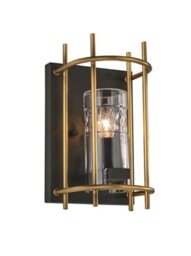 Franklite FL2367/1 Diner One Light Wall Light In Antique Finish Ironwork And Matt Gold