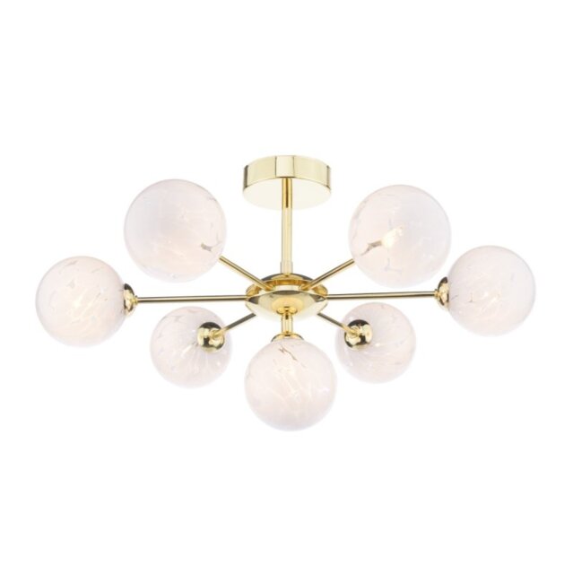 Dar Lighting Cohen 7 Light Semi Flush Ceiling Light In Polished Gold With Confetti Glass