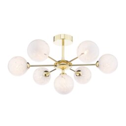 Dar Lighting Cohen 7 Light Semi Flush Ceiling Light In Polished Gold With Confetti Glass