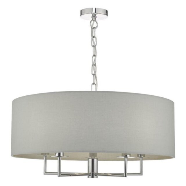 Dar JAM0539 Jamelia 5 Light Pendant Light In Chrome With Grey Cotton Shade