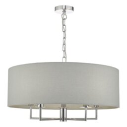 Dar JAM0539 Jamelia 5 Light Pendant Light In Chrome With Grey Cotton Shade