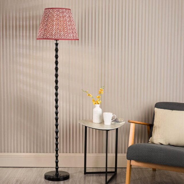 Dar Lighting Siyanda Floor Lamp In Satin Black Finish With Red Shade SIY4922-EST1625