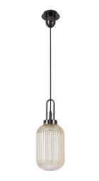 Glenn 1 Light Tubular Ceiling Pendant in Black Chrome With Champagne Glass