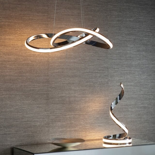 LED Ceiling Pendant Light In Chrome Plate And White Silicone