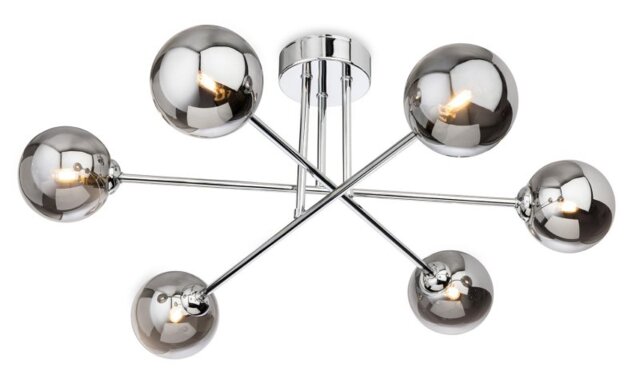 Firstlight 6911CH Lando 6 Light Flush Ceiling Light In Chrome With Smoked Glass Shade