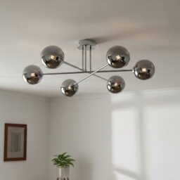 Firstlight 6911CH Lando 6 Light Flush Ceiling Light In Chrome With Smoked Glass Shade
