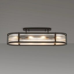Arcade 100 x 35 cm Oval Convertible Ceiling Light In Black Finish With Clear Ribbed Glass Panels