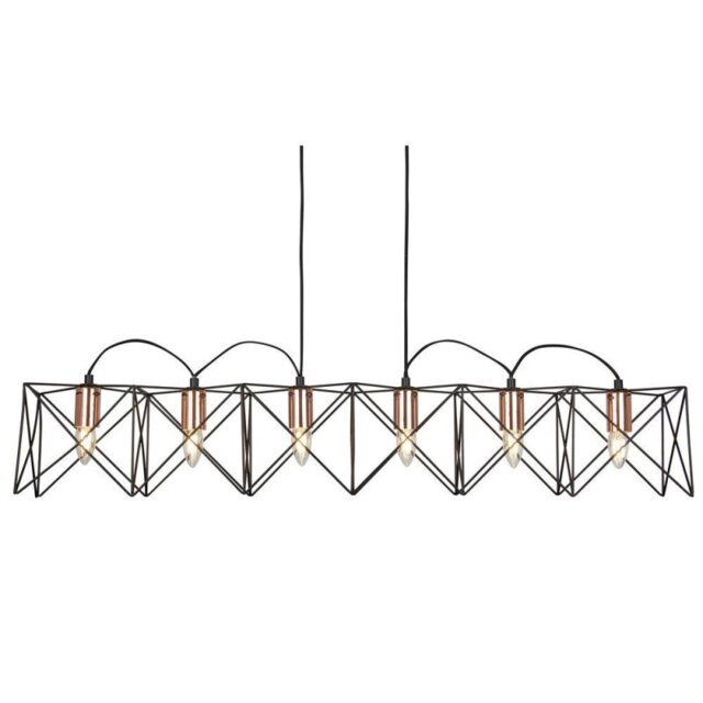 Searchlight 8416-6BK Anthea Six Light Bar Ceiling Pendant Light In Black And Copper