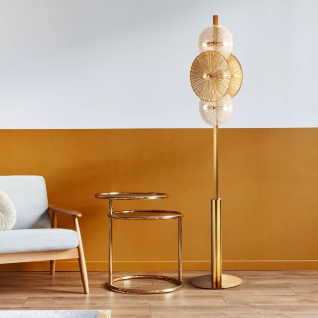 Searchlight Wagon Wheel 6 Light Floor Lamp In Bronze Finish With Amber Glass