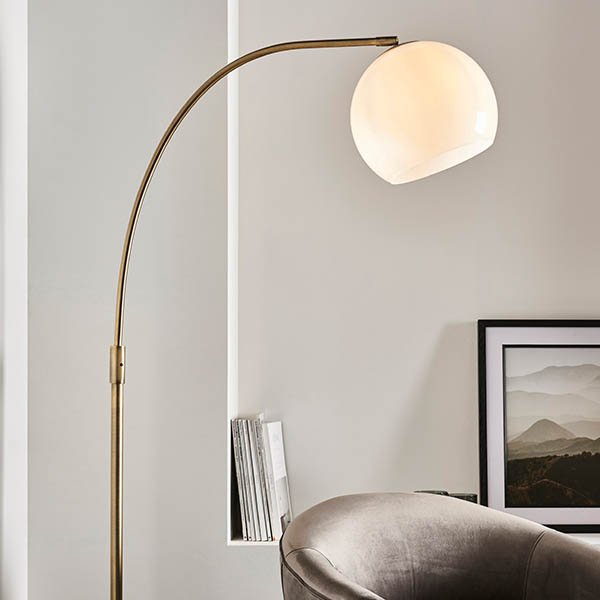 Endon 91744 Otto Floor Lamp In Matt Antique Brass With Opal Glass And Marble Base