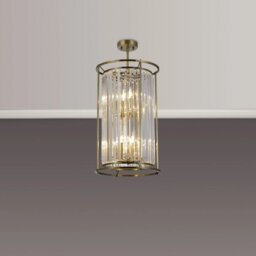Crown 36 cm Convertible 2 Tier Pendant Or Semi Flush Light In Antique Brass Finish with Crystal Glass