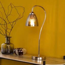 Dar Lighting Glynis Table Lamp In Polished Nickel With Smoked Ribbed Glass Shade