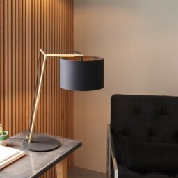 Endon 92625 Milan Table Lamp In Matt Nickel With Black Cotton Shade
