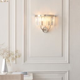Classic 2 Light Wall Light In Bright Nickel With Clear Cut Glass