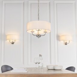 Endon 60129 Nixon Ceiling Pendant Light in Nickel with White Silk Shade