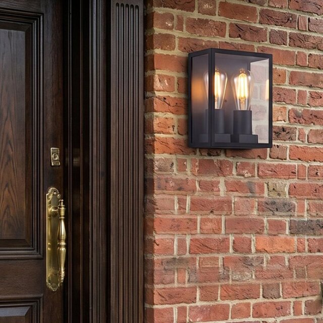Firstlight 2818BK Houston Outdoor Twin Box Lantern In Black Finish IP44