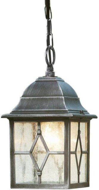 Traditional Black Silver Hanging Porch Chain Lantern Light with Cathedral Glass