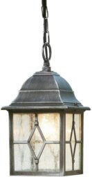 Traditional Black Silver Hanging Porch Chain Lantern Light with Cathedral Glass