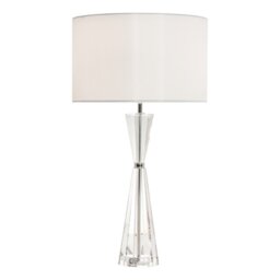 Dar Lighting Risha 2 Light Crystal Table Lamp In Nickel Finish With Ivory Faux Silk Shade