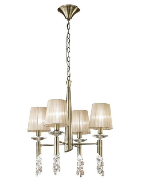 Mantra M3872 Tiffany 4+4 Light Round Pendant Light In Antique Brass With Soft Bronze Shades