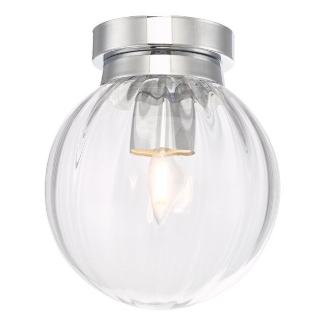 Dar Lighting KAV0150 Kavi Bathroom Flush Ceiling Light In Polished Chrome With Clear Glass IP44